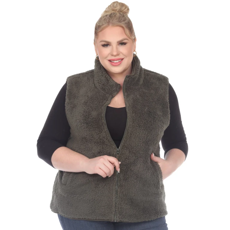 Women's Plus Size Zip up sherpa vest