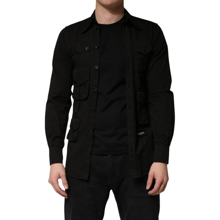 Dolce & Gabbana Black Cotton Collared Men Button Down Shirt - Men