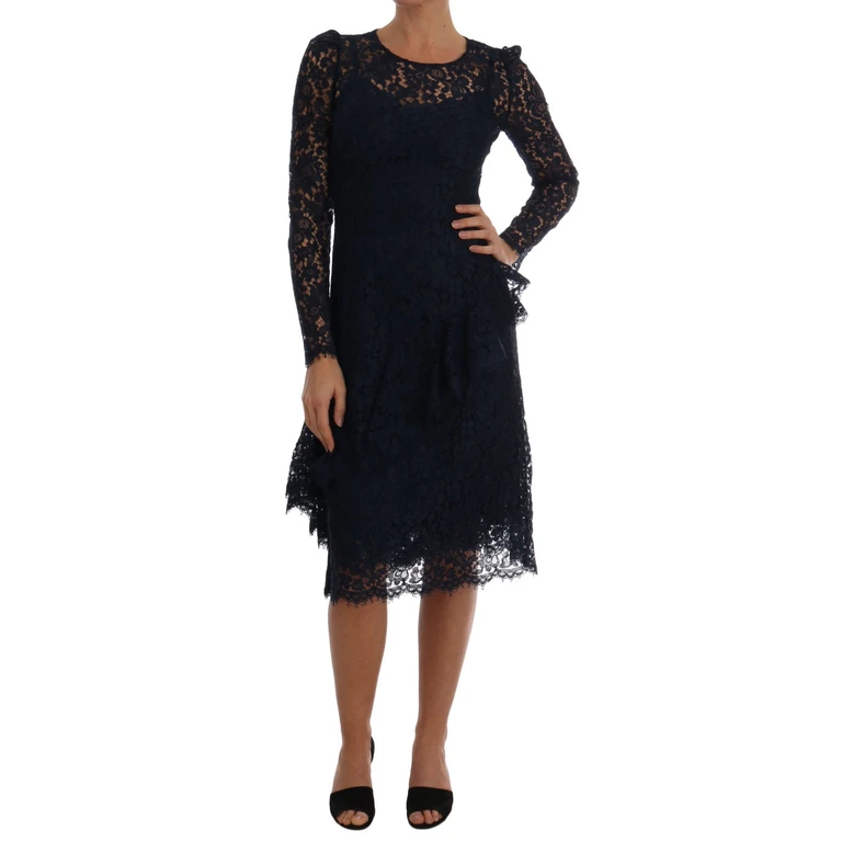 Dolce & Gabbana Blue Taormina Floral Lace Sheath Dress Black Cotton - Women