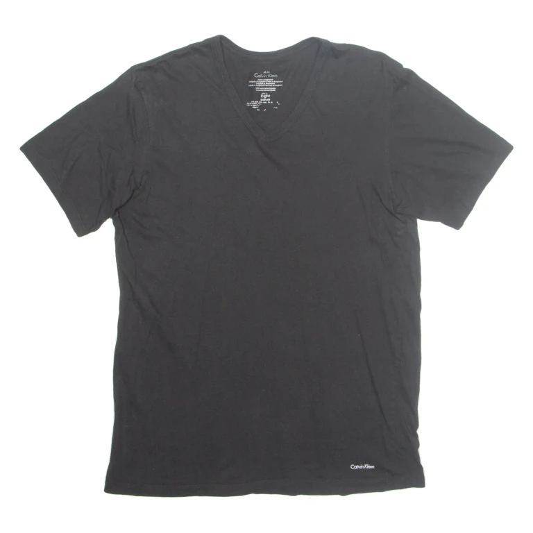 CALVIN KLEIN Womens T-Shirt Black V-Neck M