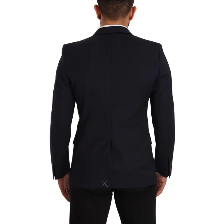 Dolce & Gabbana Dark Blue Single Breasted Coat Martini Blazer Virgin Wool Elastane Clothing - Men