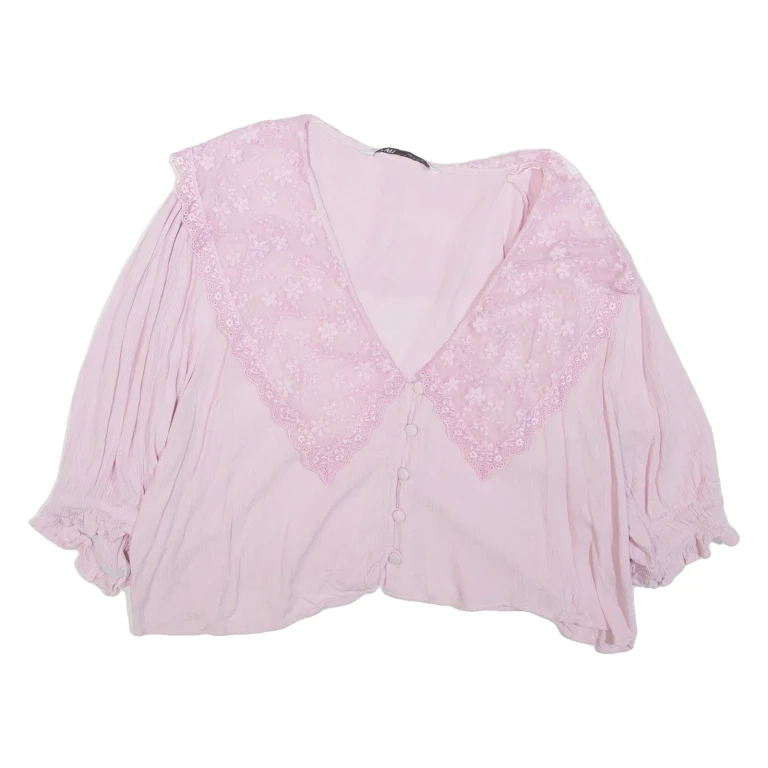 ZARA Womens Cropped Blouse Pink XL