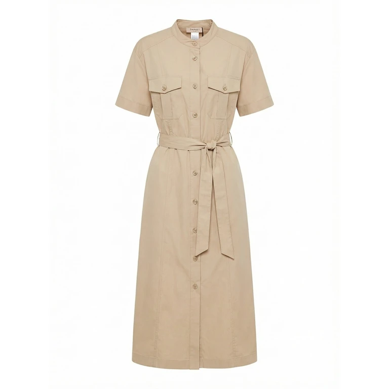 Twin Set Short Sleeve Midi Chemisier Dress With Belt