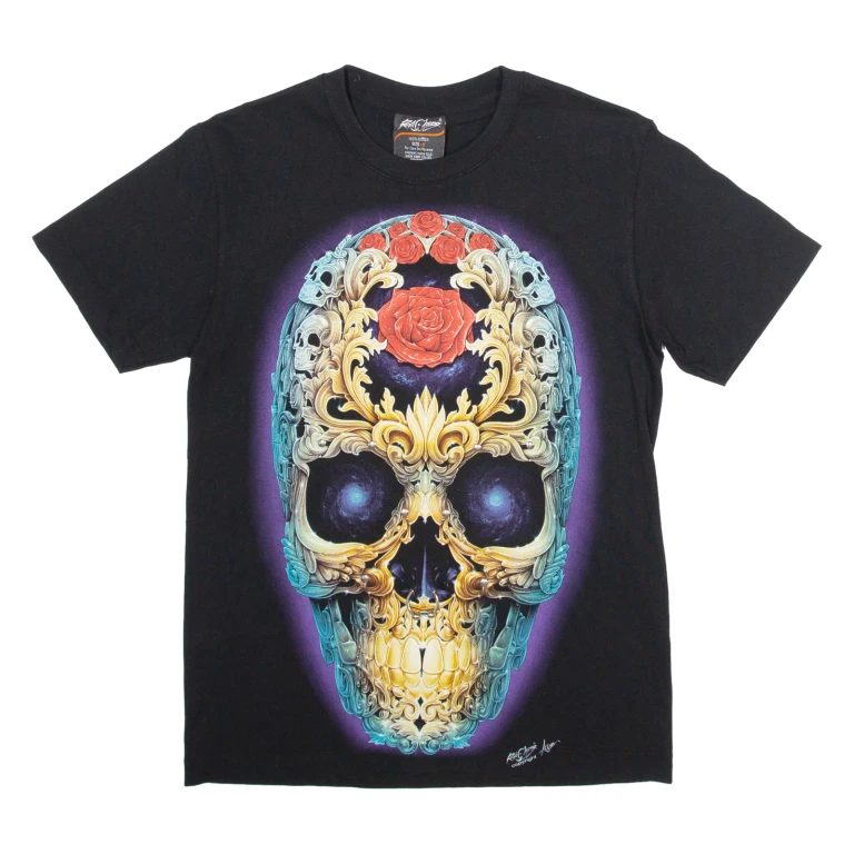 ROCK CHANG Studded Skull Womens T-Shirt Black S
