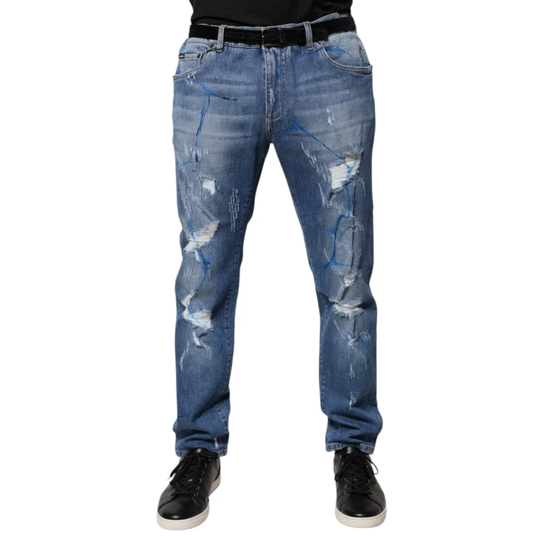 Dolce & Gabbana Blue Cotton Stretch Tattered Skinny Denim Jeans Elastane Clothing - Men