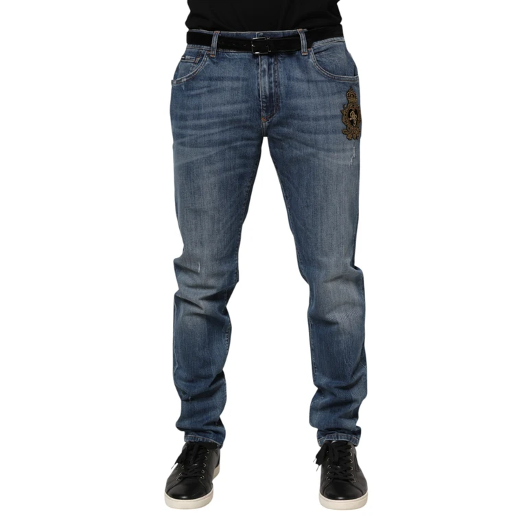 Dolce & Gabbana Blue Logo Embroidery Denim Jeans Cotton Elastane Clothing - Men
