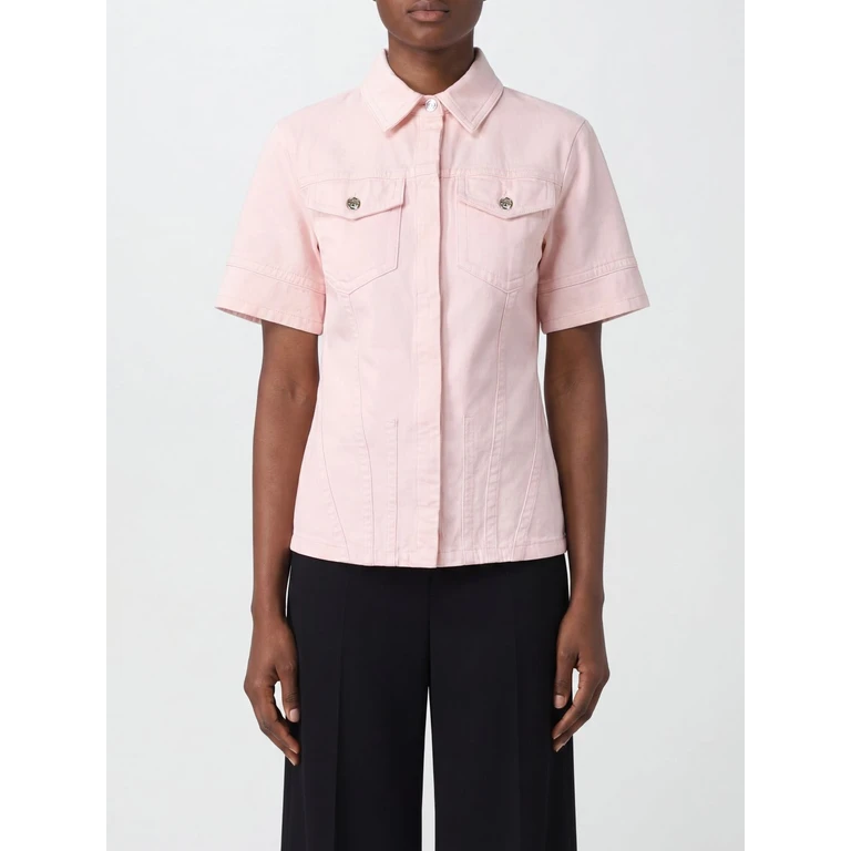 Short-Sleeved Cotton Denim Shirt with Patch Pockets (2612111022600003)
