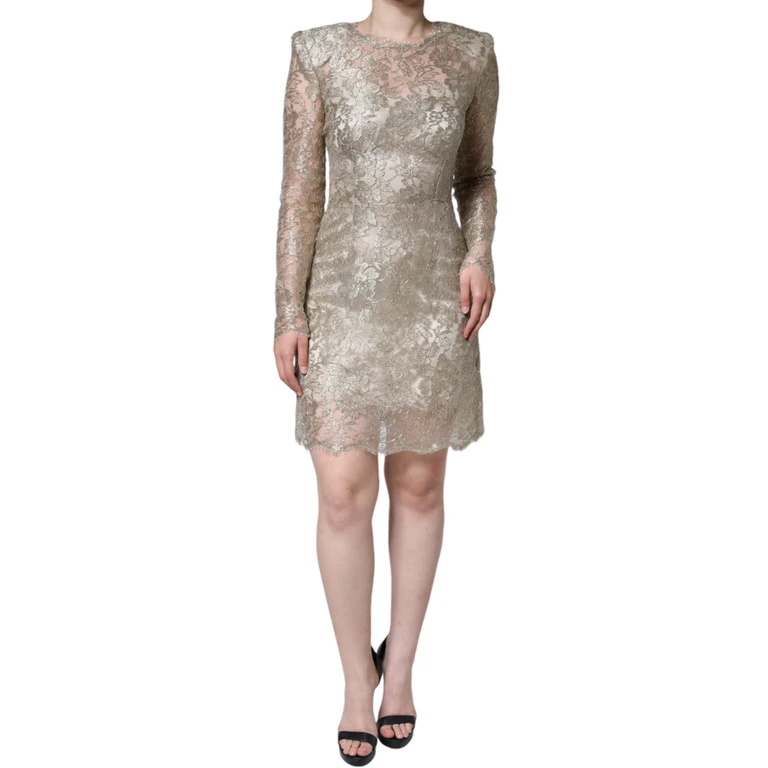 Dolce & Gabbana Gold Floral Lace A-Line Sheath Mini Dress - Women