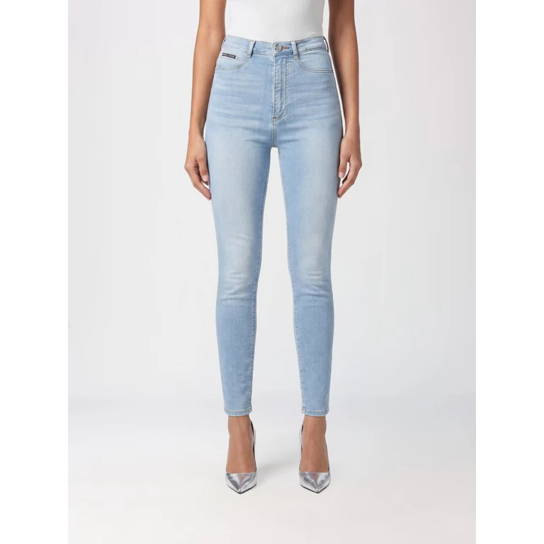 High-Waisted Skinny Cropped Jeans in Stretch Denim with Logo (PAACWDT1918PDE004N07SC)