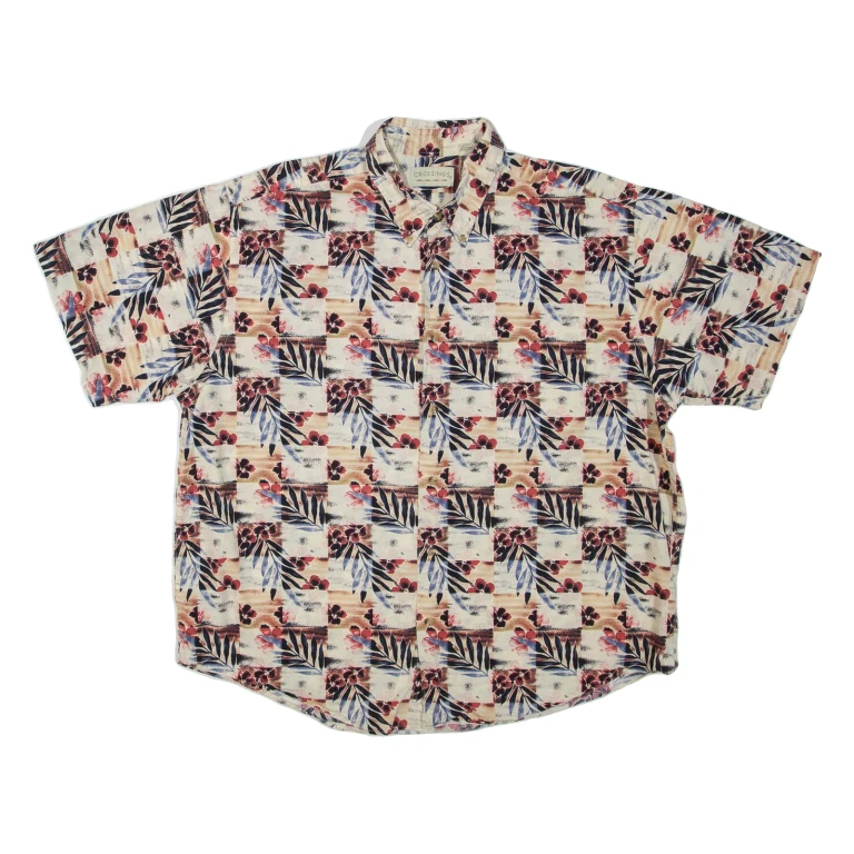 CROSSINGS Mens Hawaiian Shirt Beige Crazy Pattern XL