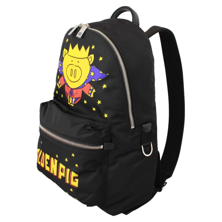 Dolce & Gabbana Black Golden Pig Of The Year School Backpack Nylon Leather - Men