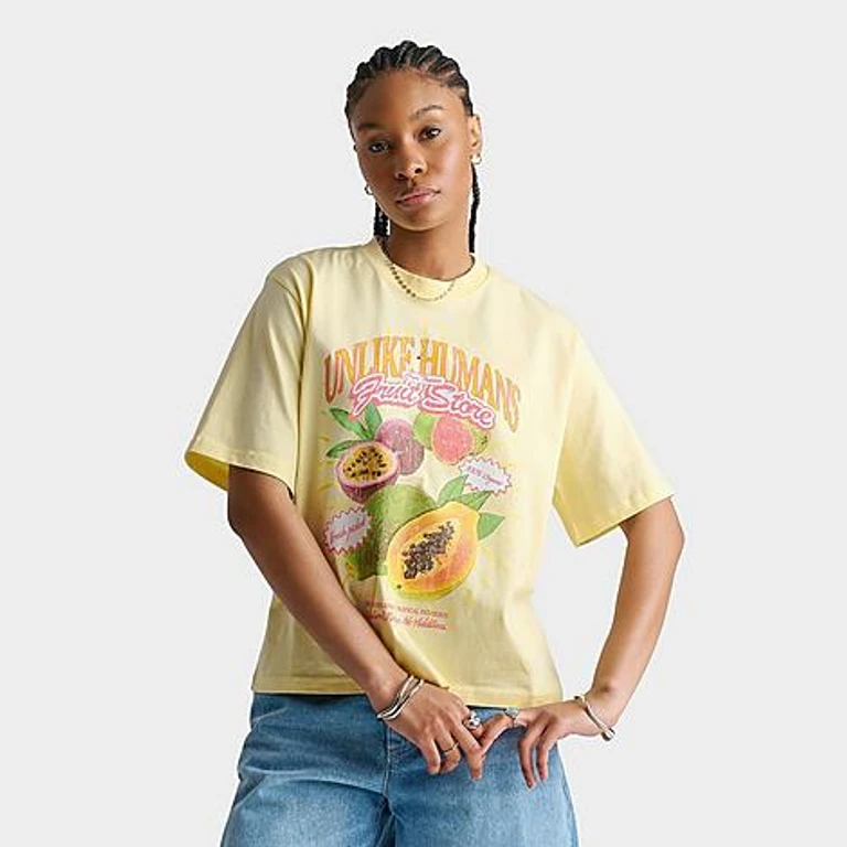 Women's Tropical Boxy T-Shirt in Pastel Yellow Size: XS
