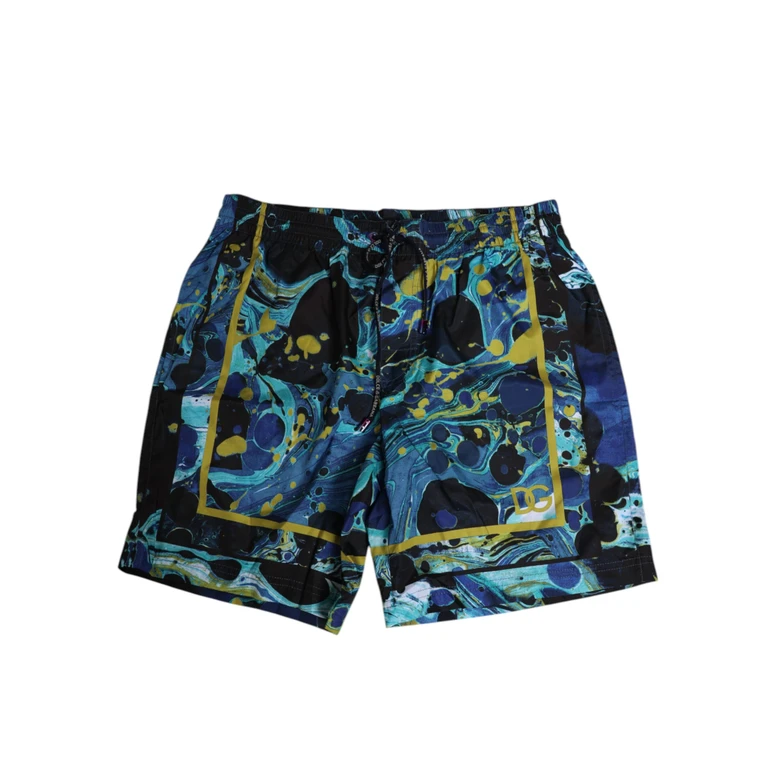 Dolce & Gabbana Blue Marble Print Logo Men Boxer Short Swimwear Polyester Blend - Men
