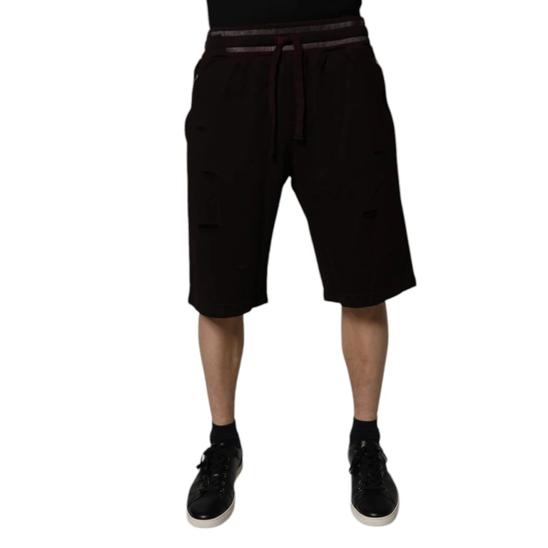 Dolce & Gabbana Maroon Cotton Logo Plaque Men Bermuda Shorts - Men