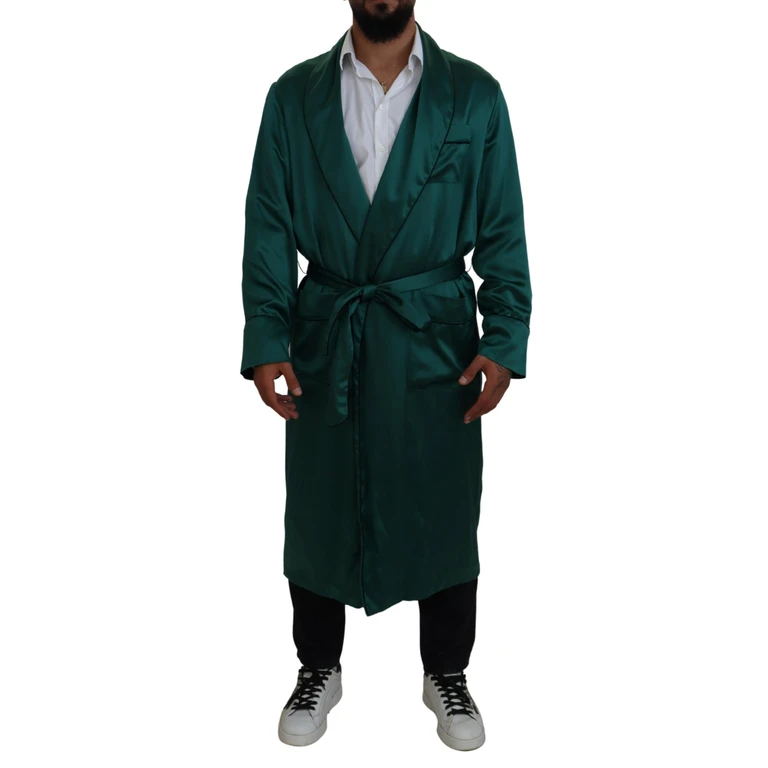 Green Silk Waist Belt Robe Sleepwear Clothing - Men