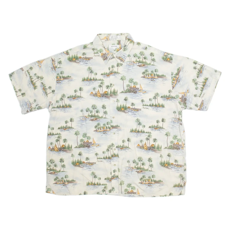 PIERRE CARDIN Mens Hawaiian Shirt Beige Crazy Pattern 2XL