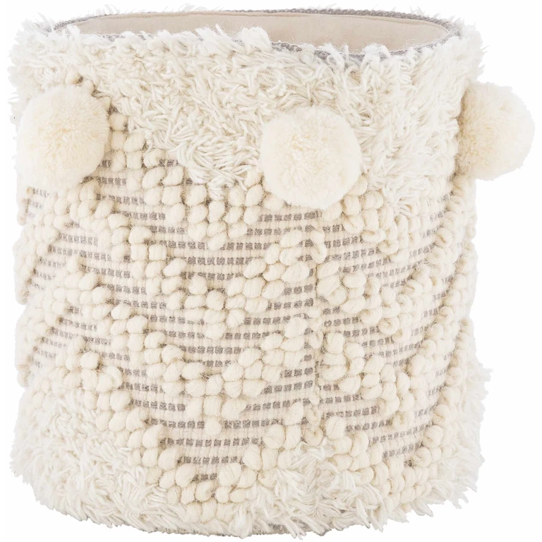 Bordon Ivory Textured Pom-Pom Stool - Clearance