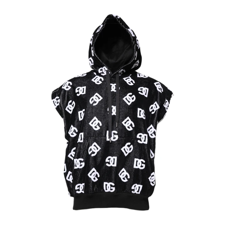 Dolce & Gabbana Black Dg Cotton Hooded Sleeveless Sweater And White Clothing - Men