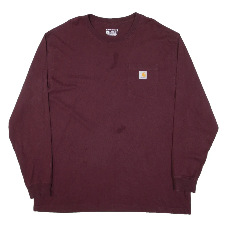 CARHARTT Loose Fit Mens T-Shirt Maroon Long Sleeve XL