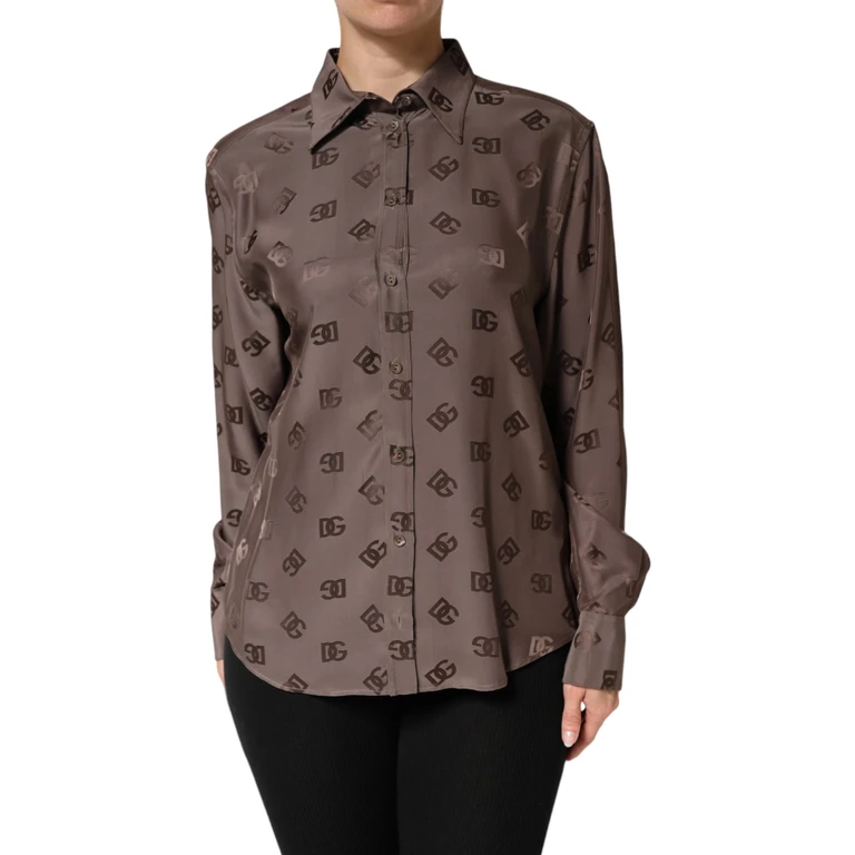 Dolce & Gabbana Brown Collared Long Sleeves Logo Shirt Top - Women