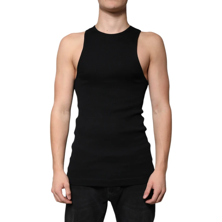 Dolce & Gabbana Black Cotton Sleeveless Round Neck Tank T-Shirt - Men