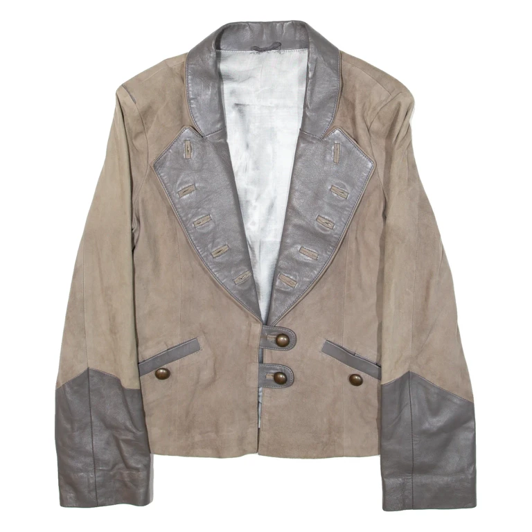Womens Blazer Jacket Beige Leather Suede S