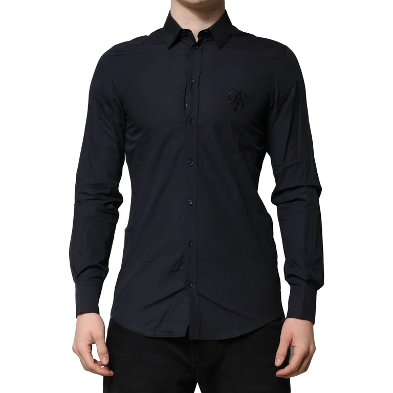 Dolce & Gabbana Dark Blue Martini Cotton Dress Formal Shirt - Men
