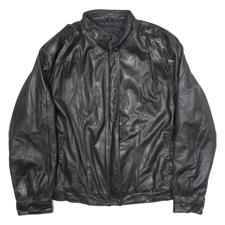 Womens Biker Jacket Black Leather 90s UK 16