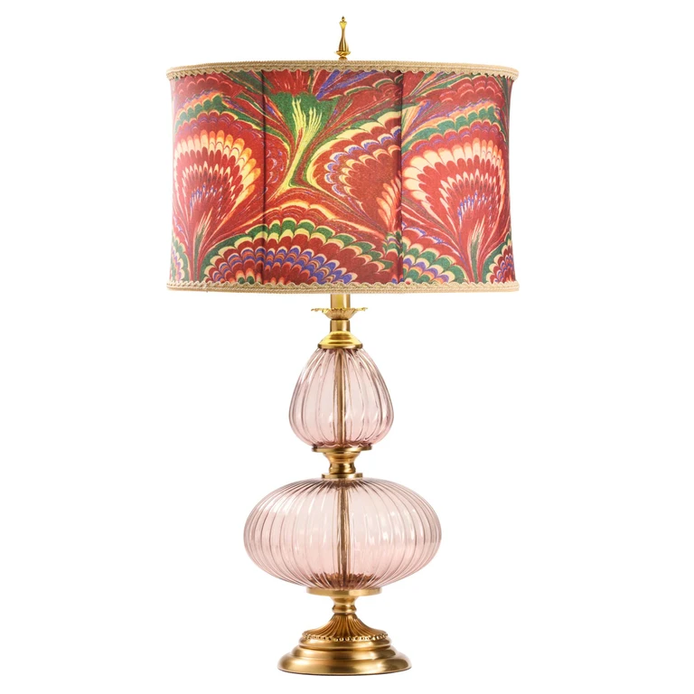 Pink Glass and Marbled Floral Printing for the Print of the Shade