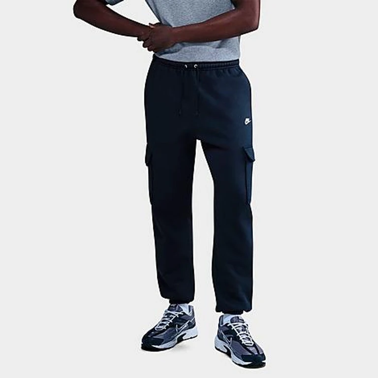 Nike Men's Club Fleece Cargo Jogger Pants in Obsidian/Obsidian/White Size: XS