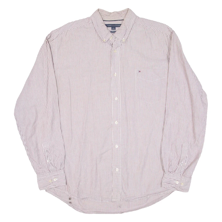 TOMMY HILFIGER Mens Shirt Brown Striped Long Sleeve L