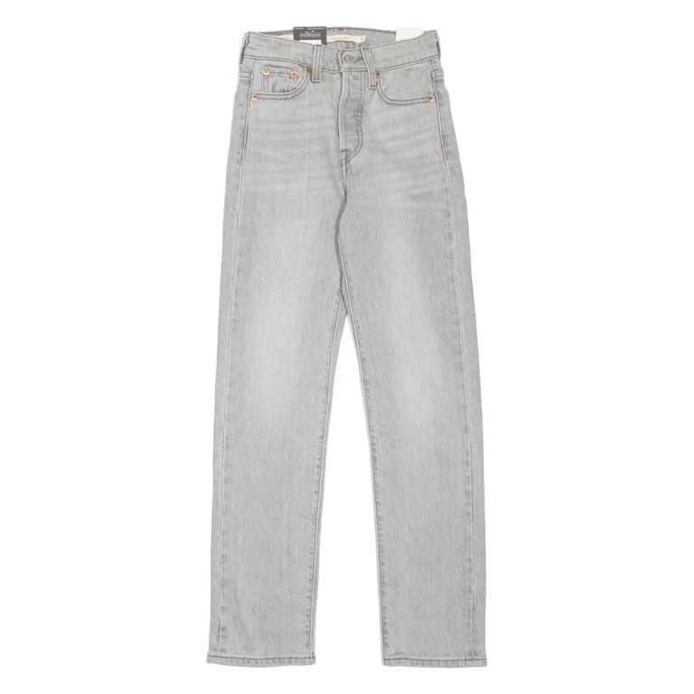 LEVI'S Wedgie BIG E Womens Jeans Grey Regular Straight Stone Wash W23 L28