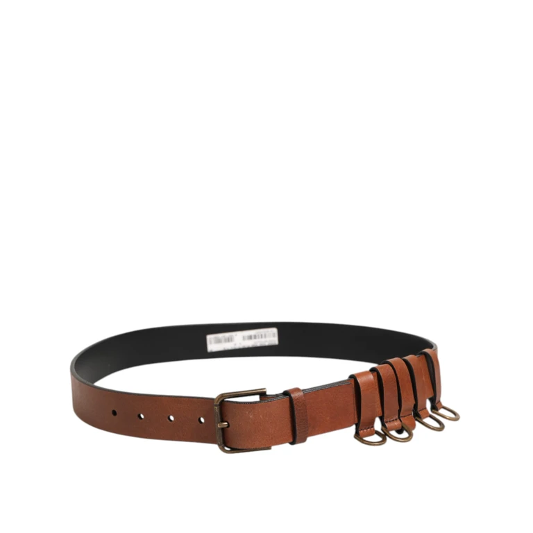 Brown Classic Gold Metal Logo Buckle Men Belt Calf - Men