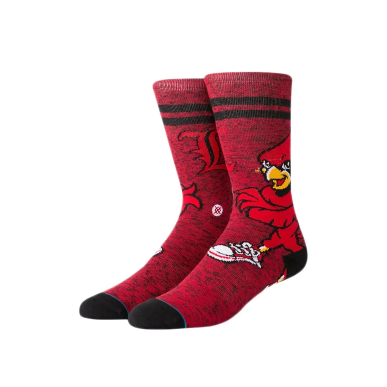 NCAA Louisville Louie Character Crew Socks Red