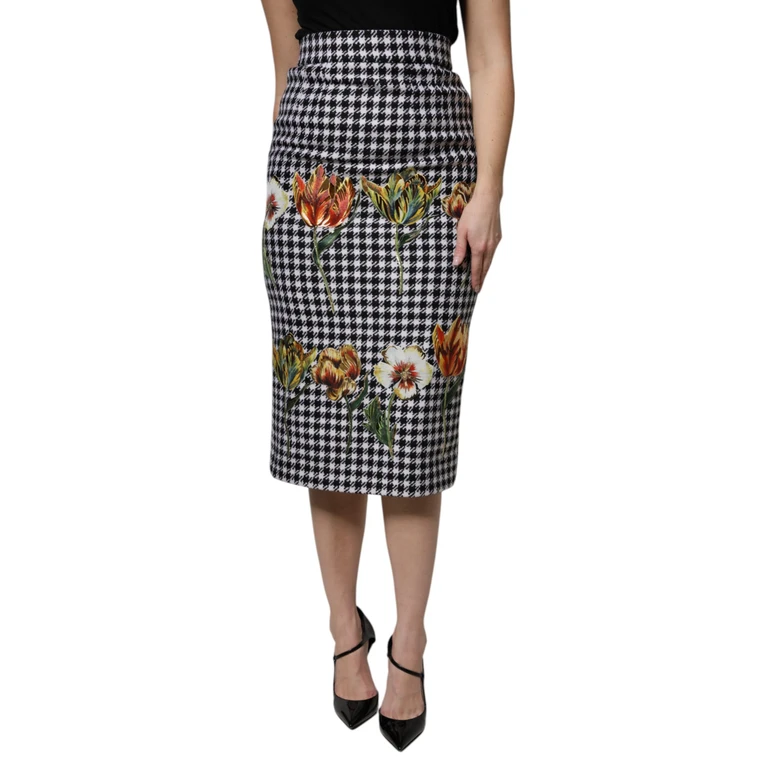 Multicolor Floral Print High Waist Pencil Cut Skirt Virgin Wool Nylon - Women