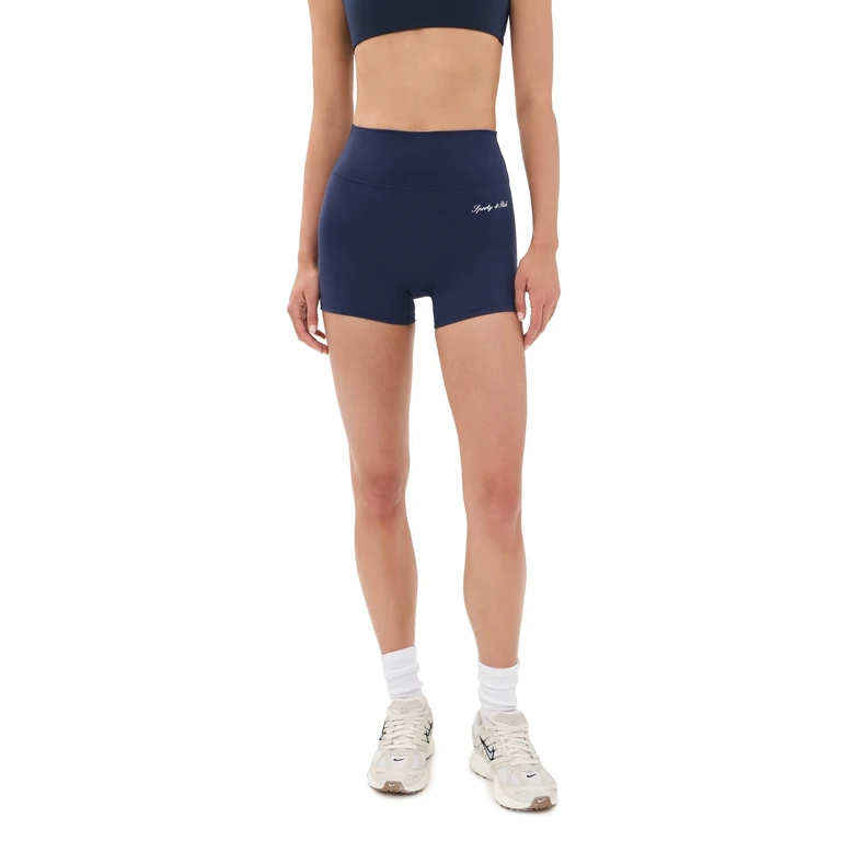 Sporty & Rich Signature Logo Mini Biker Shorts Dark Navy White S