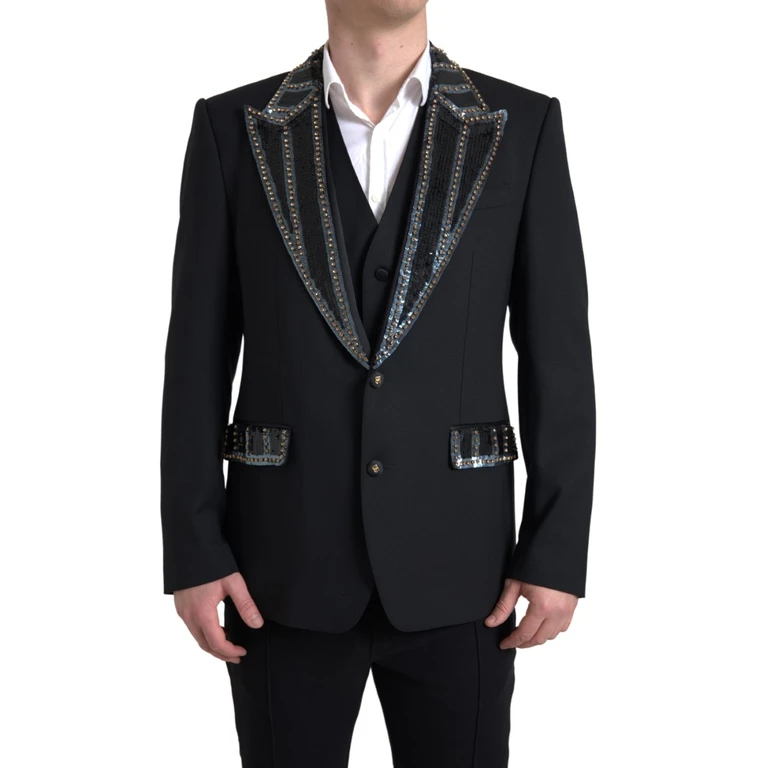 Black Wool Two-Piece Suit - Men