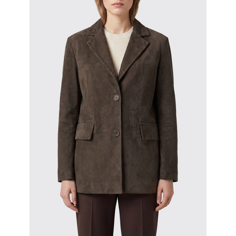Single-Breasted Suede Blazer with Flap Pockets (50027DDNOTERRA)