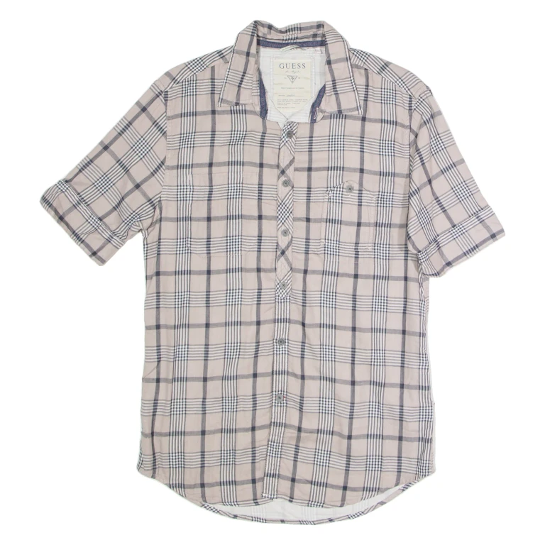 GUESS Mens Shirt Beige Check S