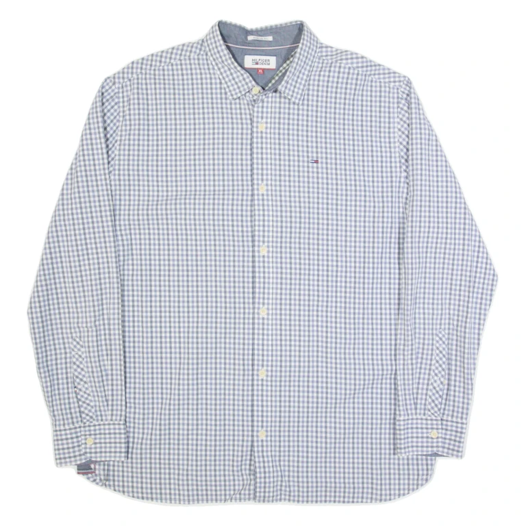 HILFIGER DENIM Mens Shirt Blue Check Long Sleeve XL