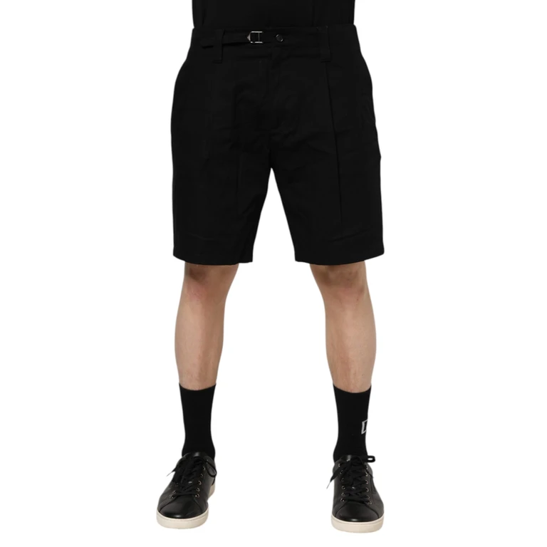 Black Cotton Knee Length Men Bermuda Shorts Elastane - Men