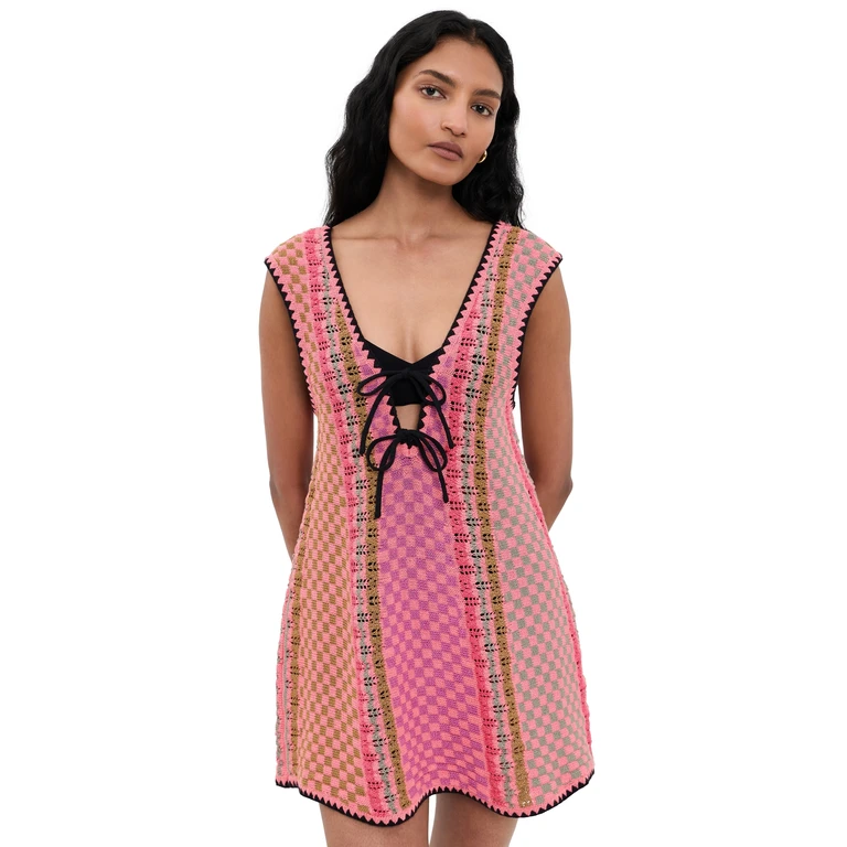 Free People Amalfi Twist Mini Dress Pink Pop Combo M
