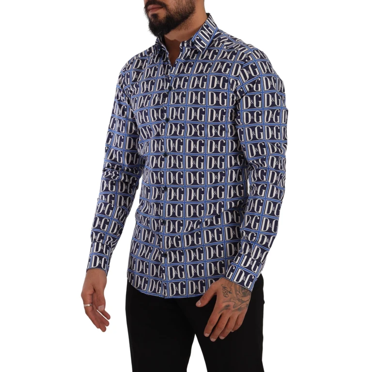 Dolce & Gabbana Blue Logo Mania Slim Fit Cotton Shirt - Men