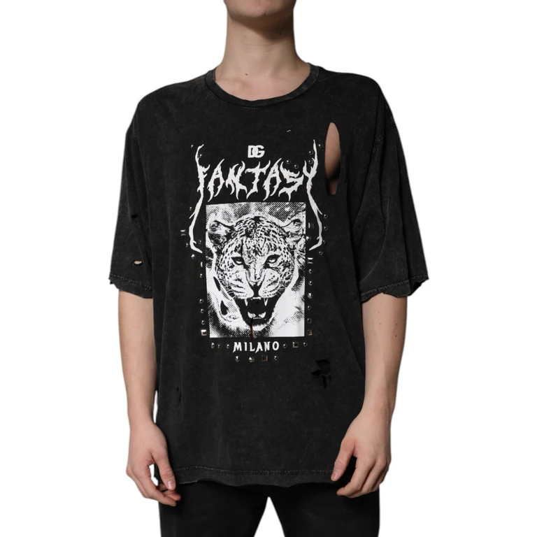 Dolce & Gabbana Black Graphic Print Cotton Crew Neck T-Shirt - Men