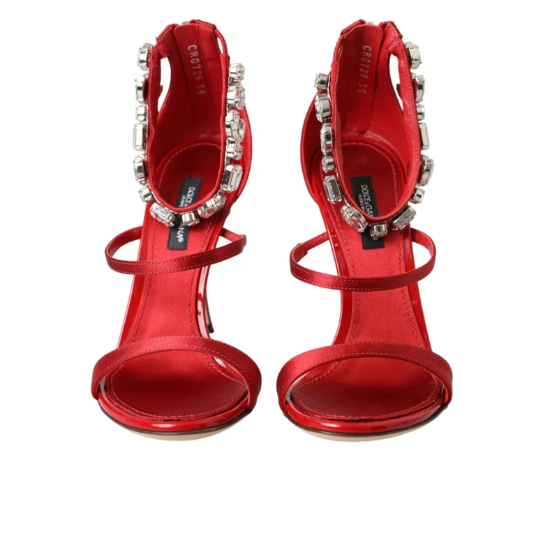 Dolce & Gabbana Red Keira Satin Crystals Sandals Heels Shoes Goat - Women