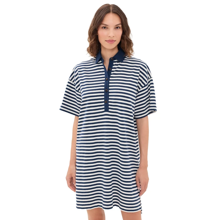 Faherty Cotton Knit Dress Shadow Bay Stripe XS