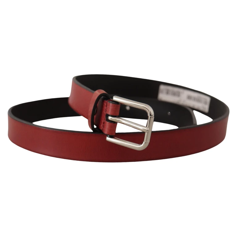 Dolce & Gabbana Maroon Vitello Leather Silver Metal Belt - Men