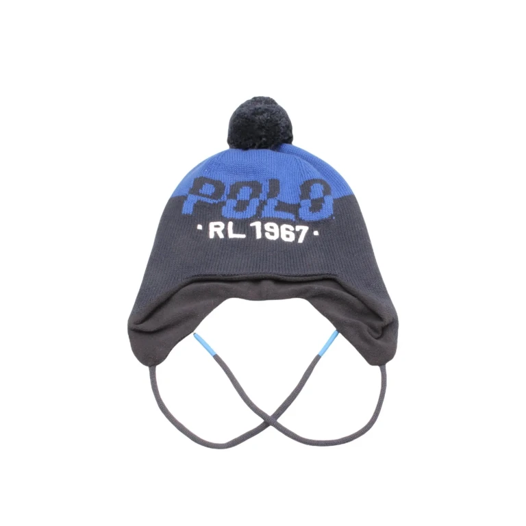 RL 1967 Earflap Pom-Pom Knit Hat Navy/Royal