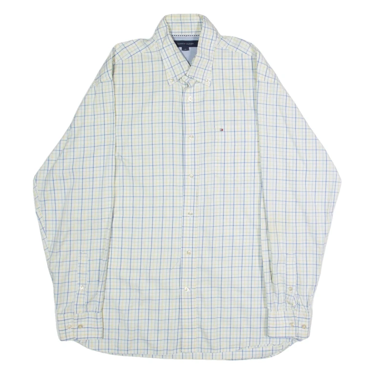TOMMY HILFIGER Mens Shirt White Plaid Long Sleeve M