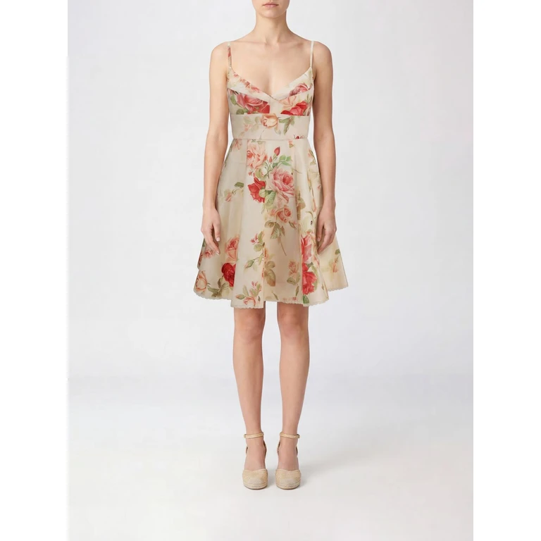Roselight Floral Linen Minidress with Thin Straps and High Waist (4274DSS264CMRF)